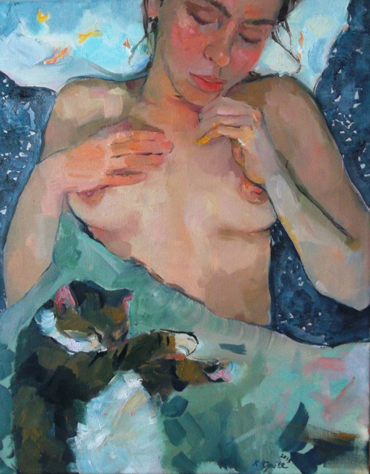 1280x1637, 240 Kb / постель, кошка, сиськи