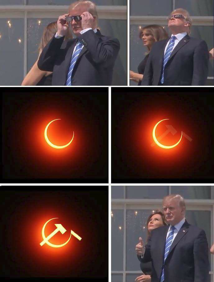 688x904, 472 Kb / политота, серп, молот, затмение, Дональд, Трамп