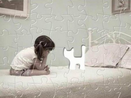 450x337, 27 Kb / девочка, кровать, котёнок, паззл