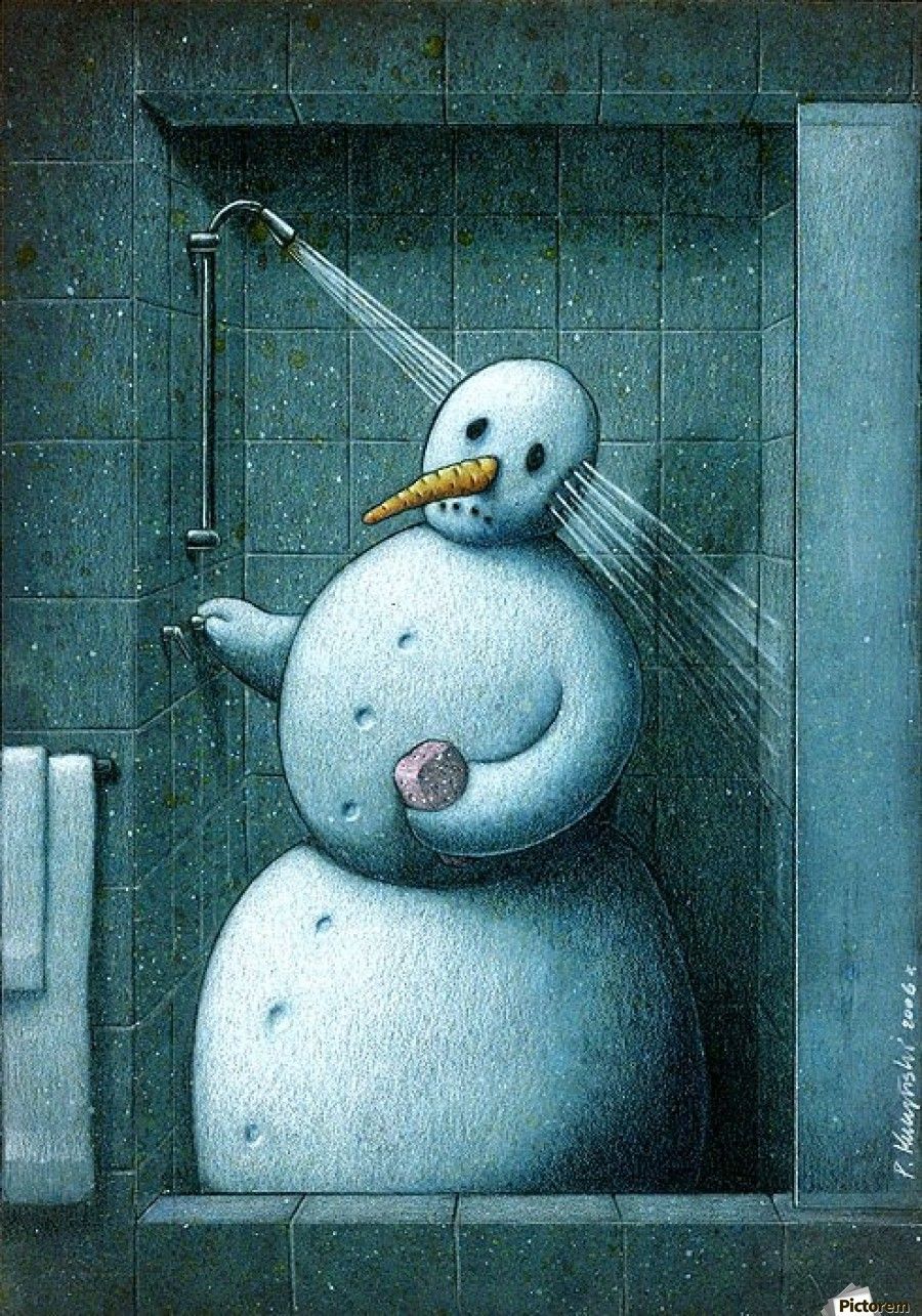 900x1285, 304 Kb / снеговик, душ, вода, насквозь
