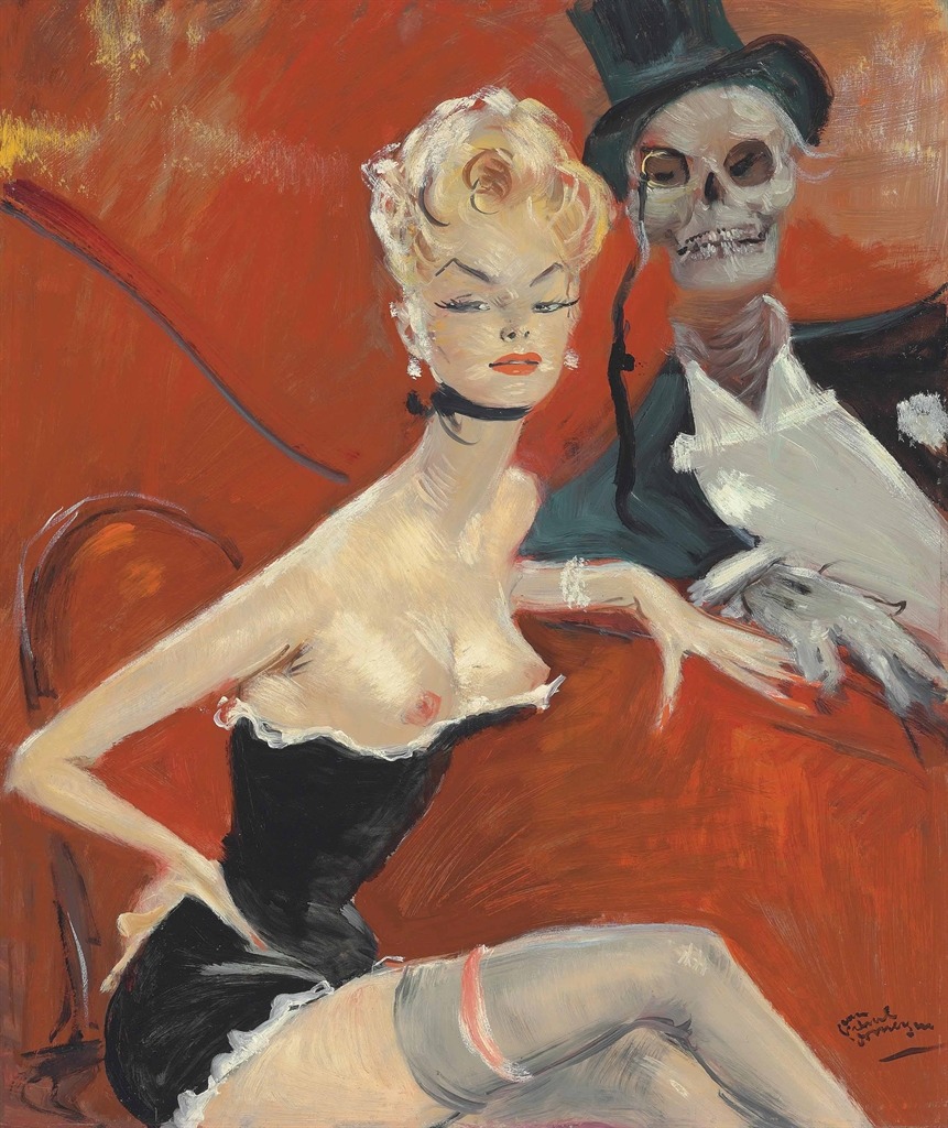 861x1024, 253 Kb / дама, скелет, цилиндр, рисунок, Чёрная вдова, Jean-Gabriel Domergue