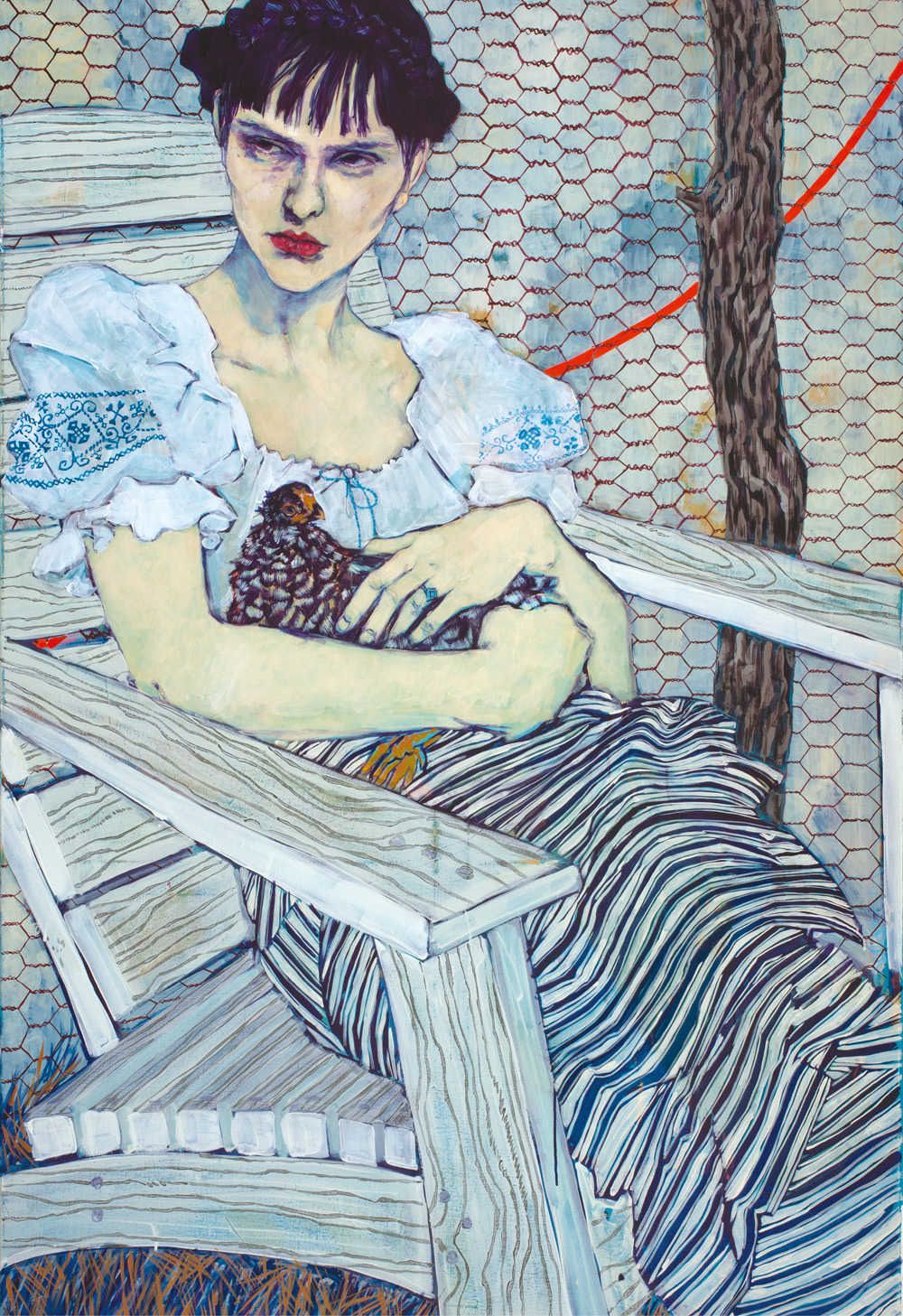 1000x1457, 299 Kb / девка, курица, кресло, сетка, рисунок