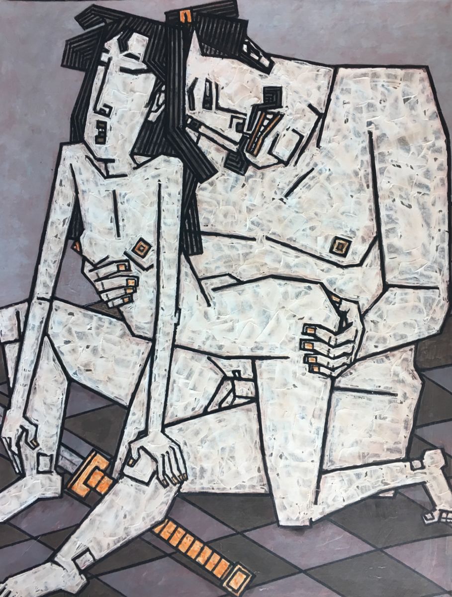 909x1200, 208 Kb / двое, секс, кубизм, самурай, меч, дмитрий трубин