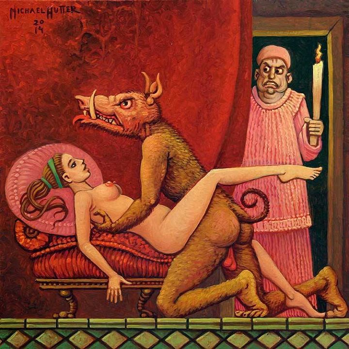 720x720, 117 Kb / девка, свинозверь, рисунок, мужик, факел, Michael Hutter