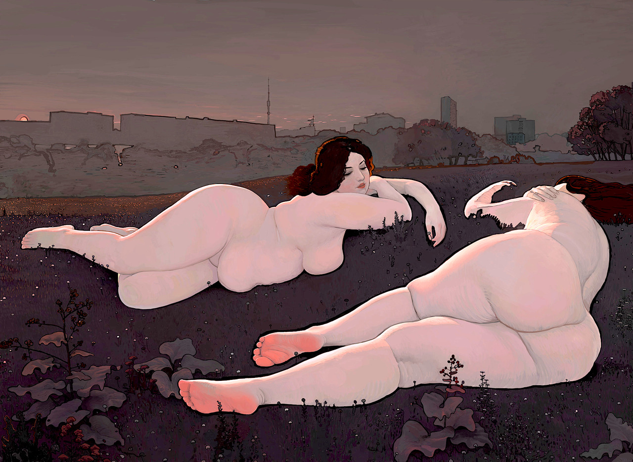 1280x934, 363 Kb / бабы, жирные, рисунок, Вид на Останкинскую Телебашню, View to Ostankino TV Tower, Andrey Surnov