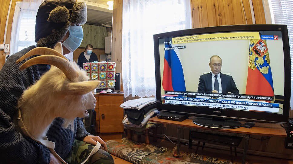 968x544, 90 Kb / телевизор, путин, шапка, коза, маска