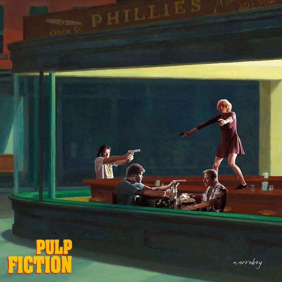 960x960, 110 Kb / постер, кино, pulp fiction, криминальное чтиво, эдвард хоппер, полуночники
