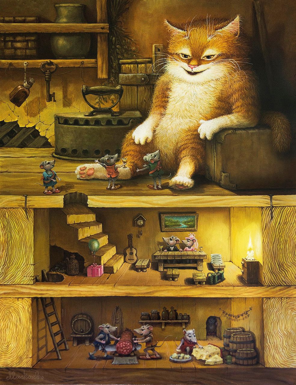 985x1280, 406 Kb / кот, мыши, комнаты, жилище, свадьба