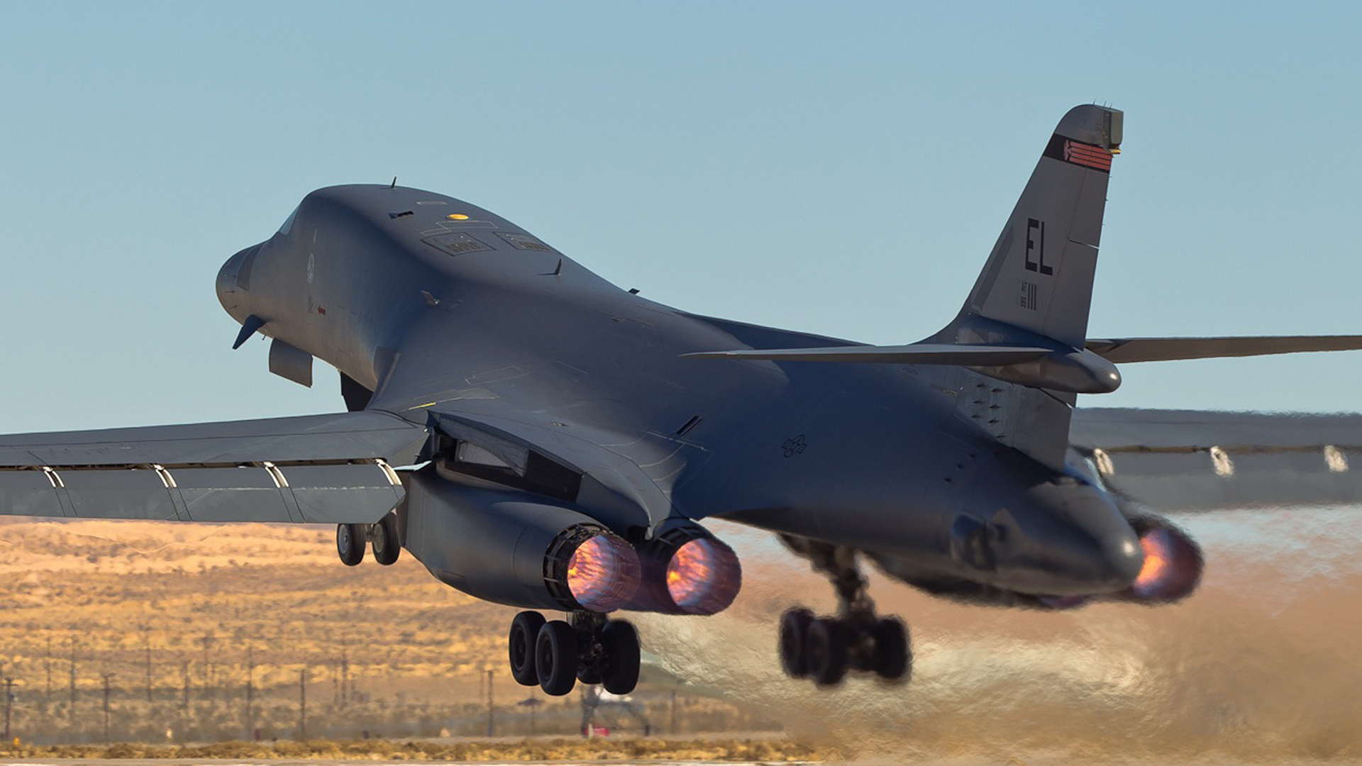 1920x1080, 461 Kb / самолет, взлет, турбина, двигатель, rockwell b-1 lancer, бомбардировщик