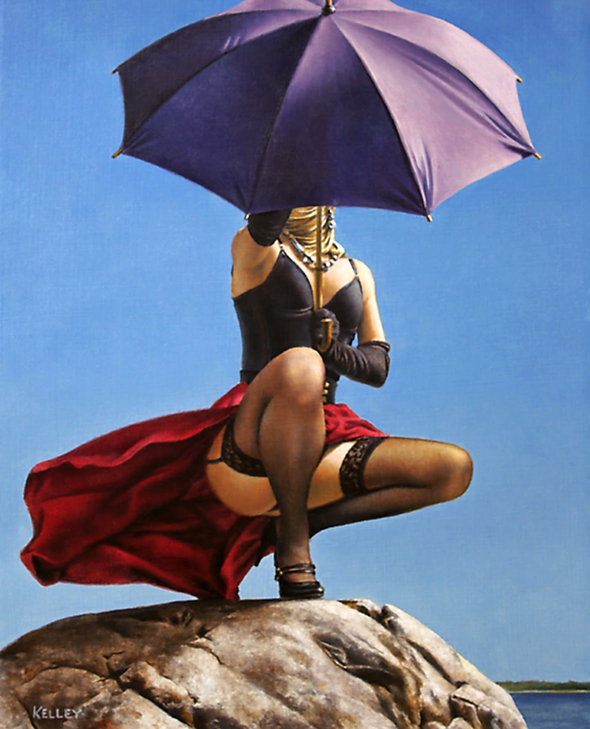 1181x1458, 168 Kb / женщина, зонт, чулки, юбка, камень, рисунок, paul kelley