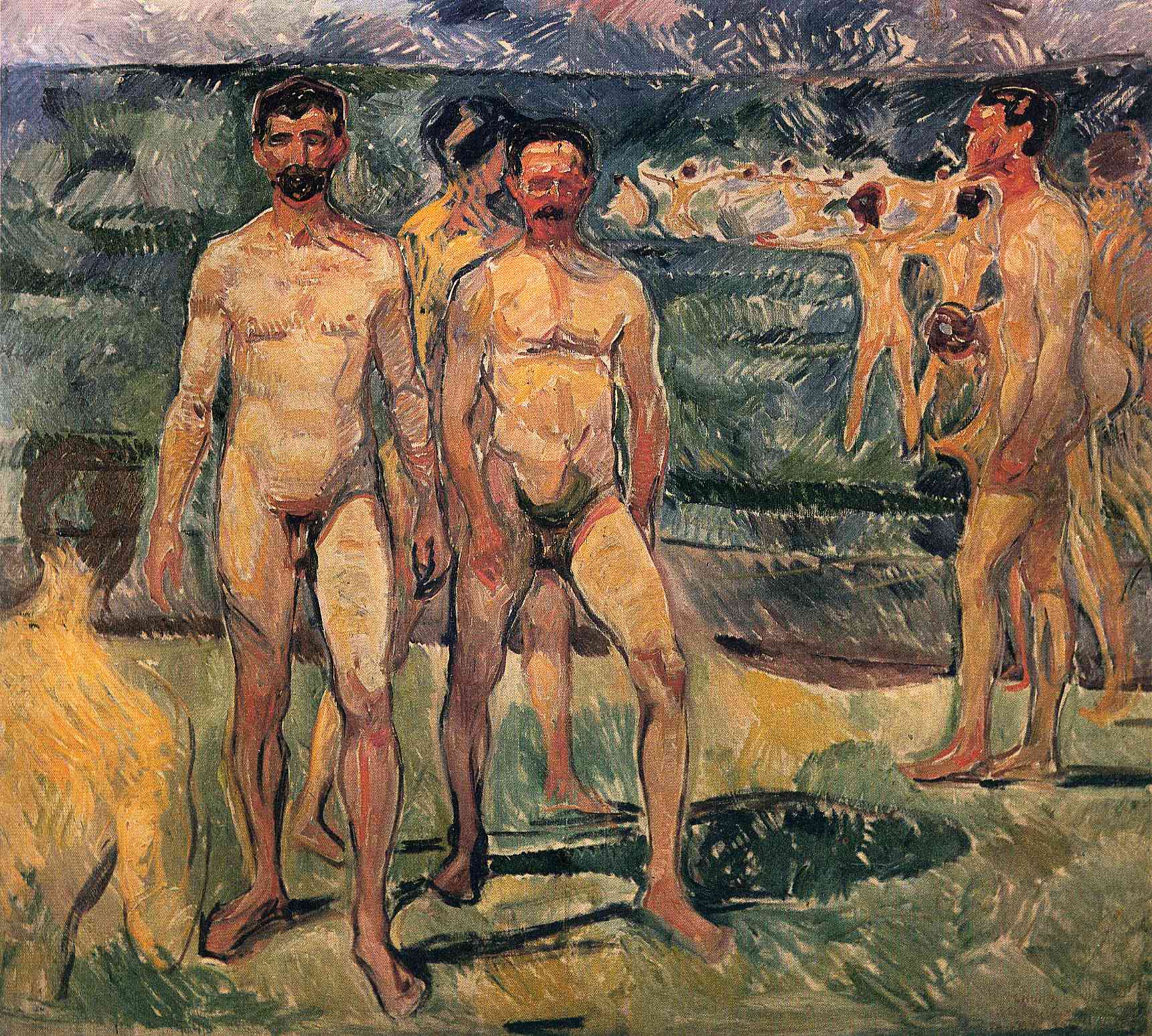 1721x1548, 444 Kb / Эдвард Мунк, Мужчины на пляже, 1907, картина
