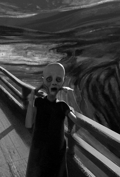 400x587, 538 Kb / крик, мунк, ч/б, gif