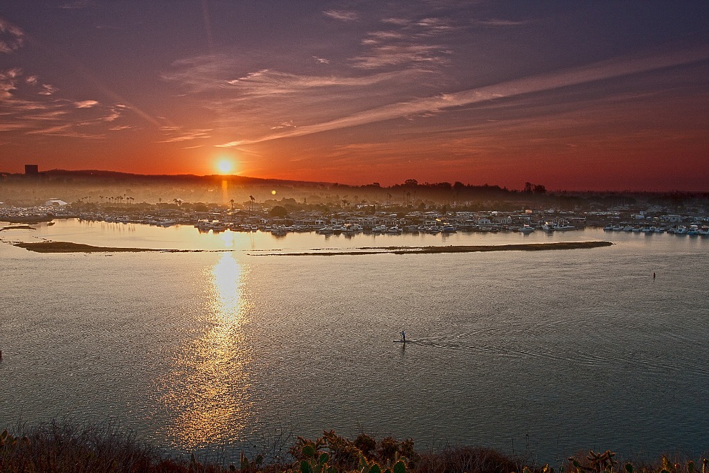 1024x683, 277 Kb / newport-beach,лодки,закат,солнце,облака