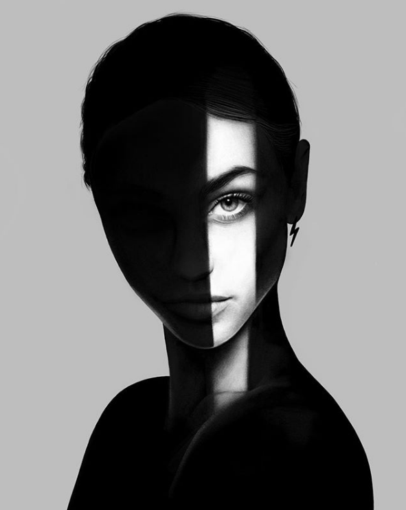 591x743, 122 Kb / портрет, тень, свет, молния, серьга