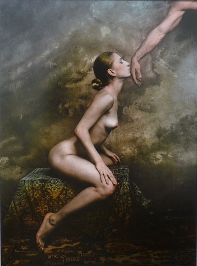400x541, 51 Kb / Женщина, грудь, сиськи, поцелуй, рука, Саудек, Saudek