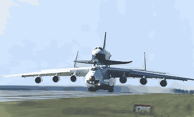 400x241, 61 Kb / гиф, Мрия, Буран, самолёт