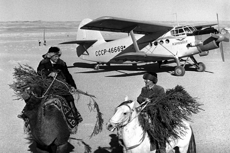 800x533, 165 Kb / ч/б, самолёт, СССР, ёлка, новый год, ан-2,верблюд, конь, лошадь, верхом