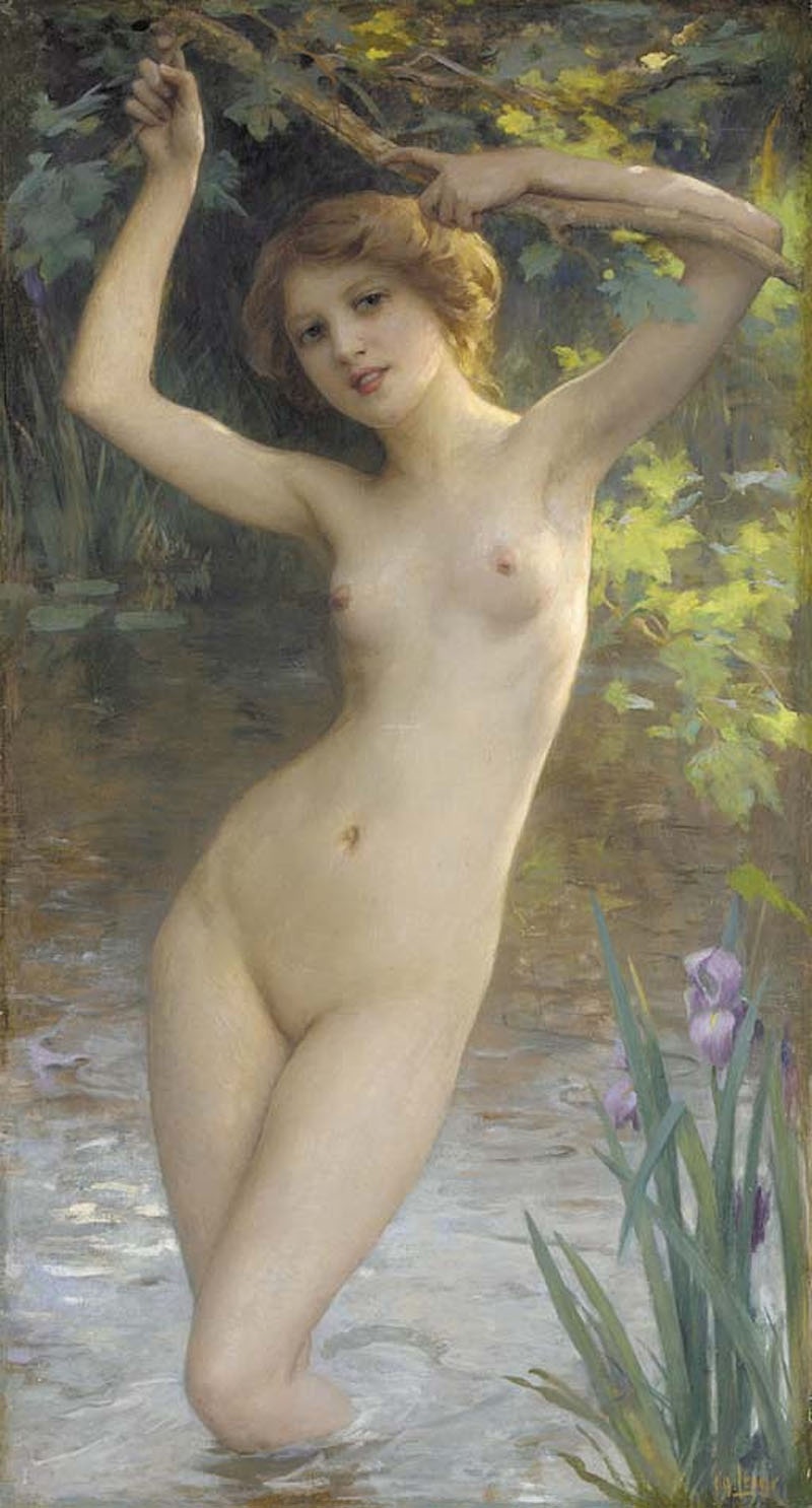 800x1486, 236 Kb / Нимфа, ручей, Шарль-Амабль Ленуар , ирисы, картина, рисунок