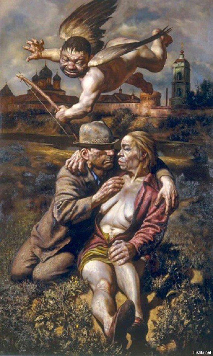 710x1185, 166 Kb / двое, ангел, Амур, шляпа, свидание, Шульженко, живопись