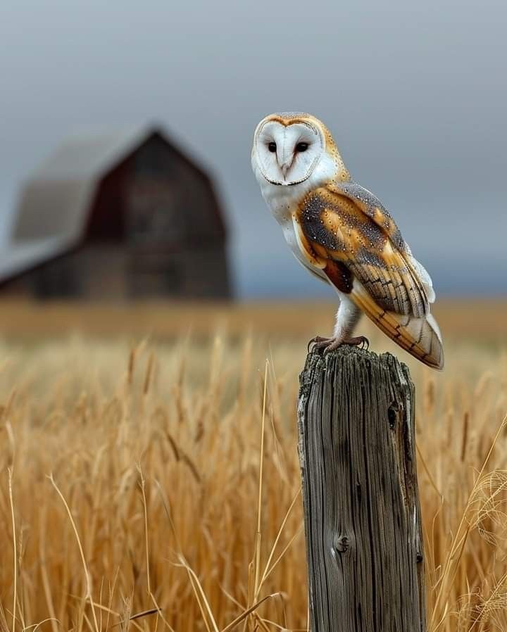 720x898, 58 Kb / сова, столб, сарай, поле, колоски, пшеница
