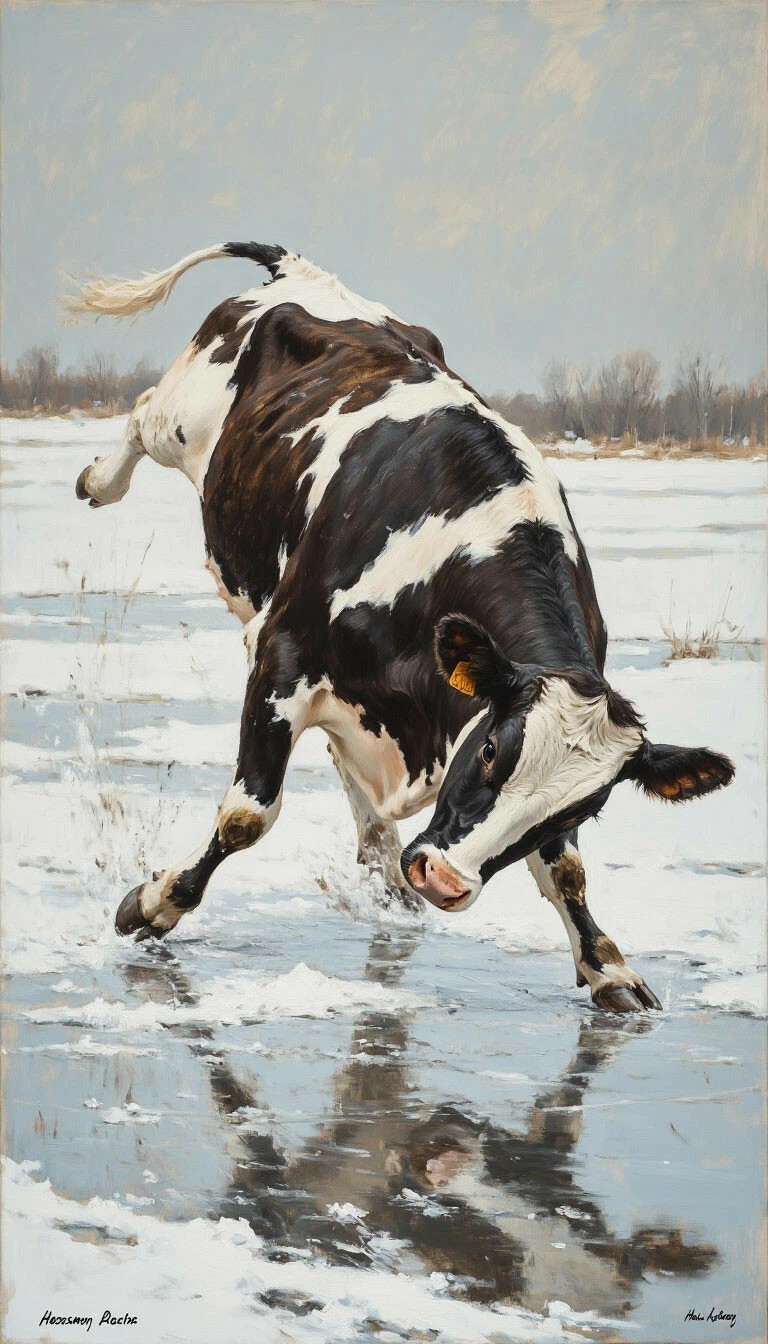 768x1344, 230 Kb / корова, снег, лед