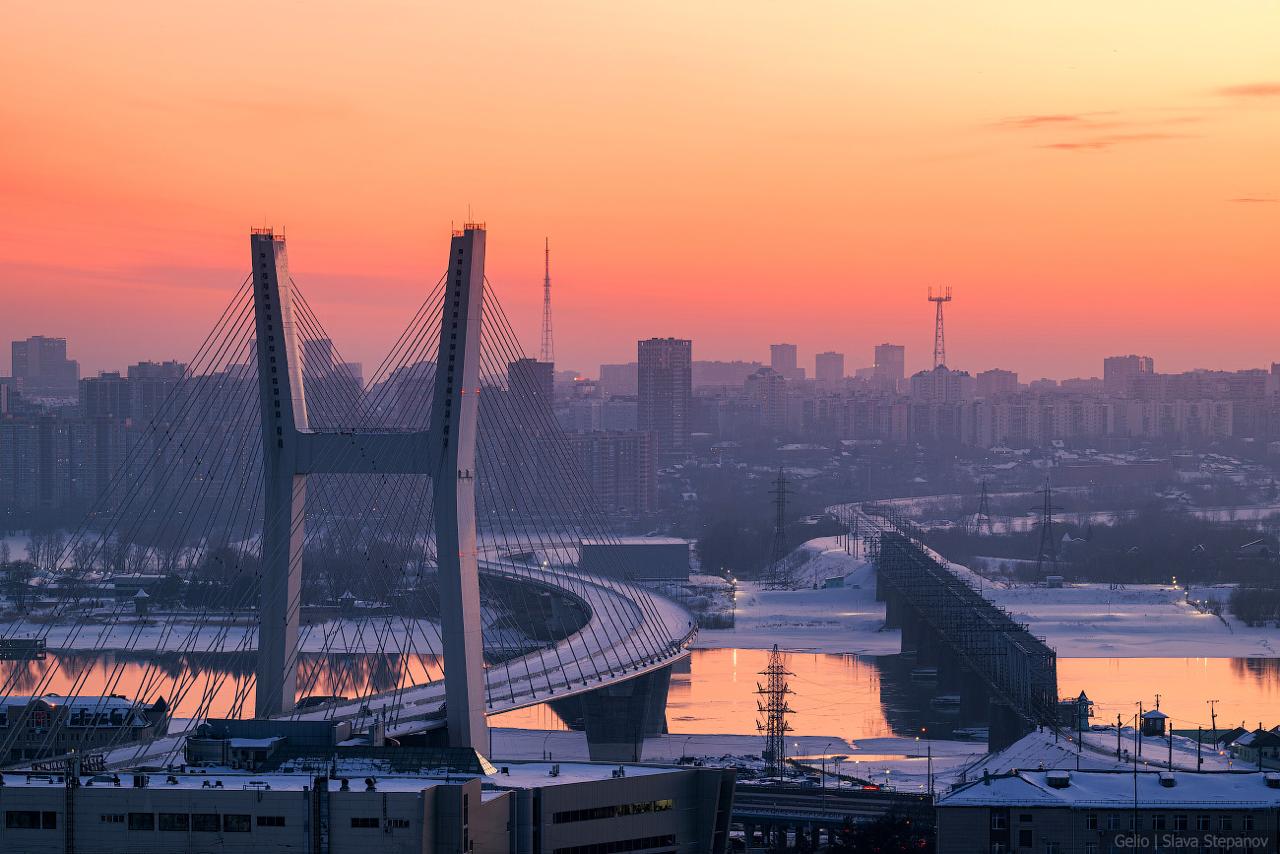 1280x854, 129 Kb / Новосибирск, мост, река, Обь, город, закат