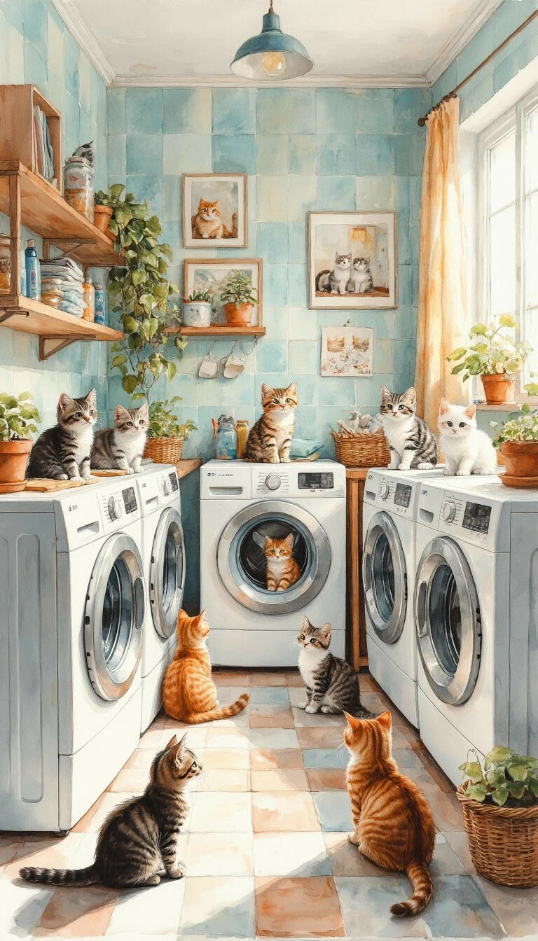 768x1344, 293 Kb / стиральные машины, кошки, котята