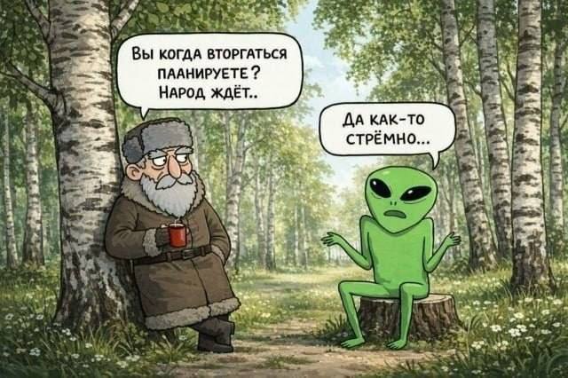 640x426, 59 Kb / лес, мужик, береза, инопланетянин, кофе, чай, кружка