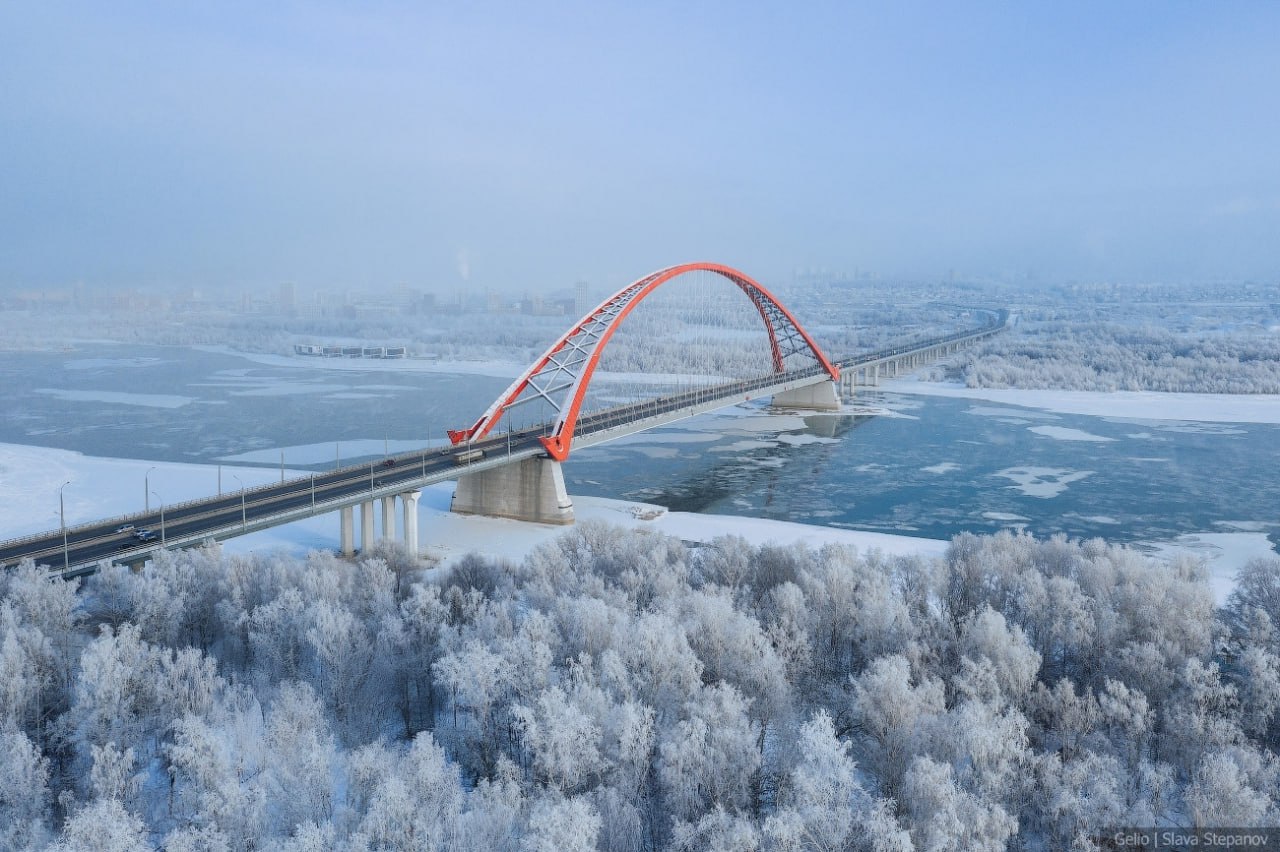 1280x852, 198 Kb / Бугринский мост, Новосибирск, река, Обь, снег, зима, лед, Слава Степанов, Gelio