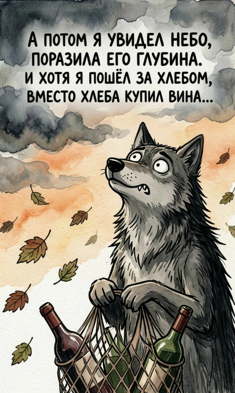 768x1280, 269 Kb / Волк, вино, облака, акварель