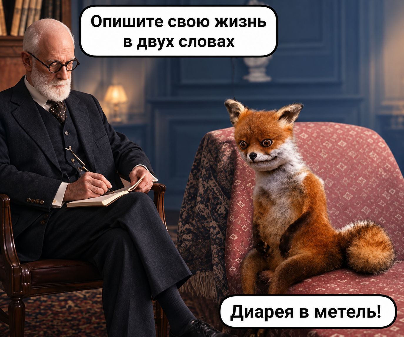 1374x1145, 212 Kb / лиса, лисичка, фрейд, психолог, психотерапия, психоанализ, метель, диарея, настроение