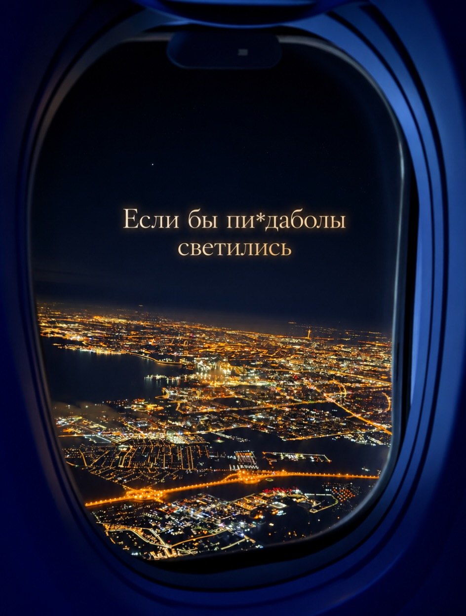 944x1248, 164 Kb / самолет, иллюминатор, огни, город, пиздаболы