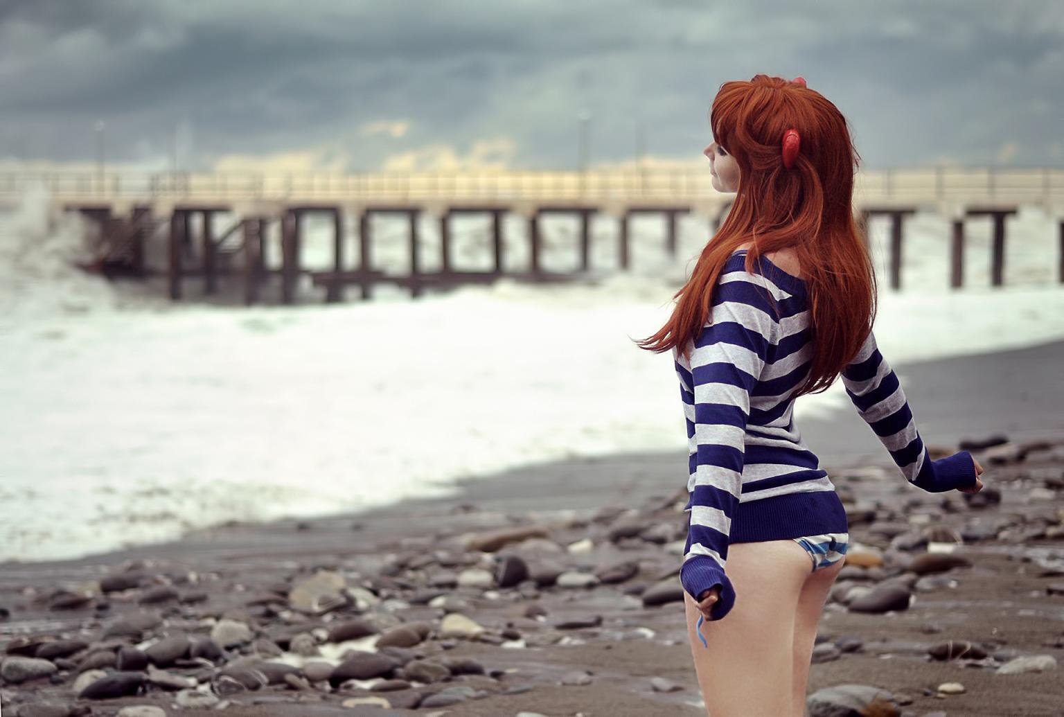 1536x1035, 125 Kb / Cosplay, море, девушка, рыжая