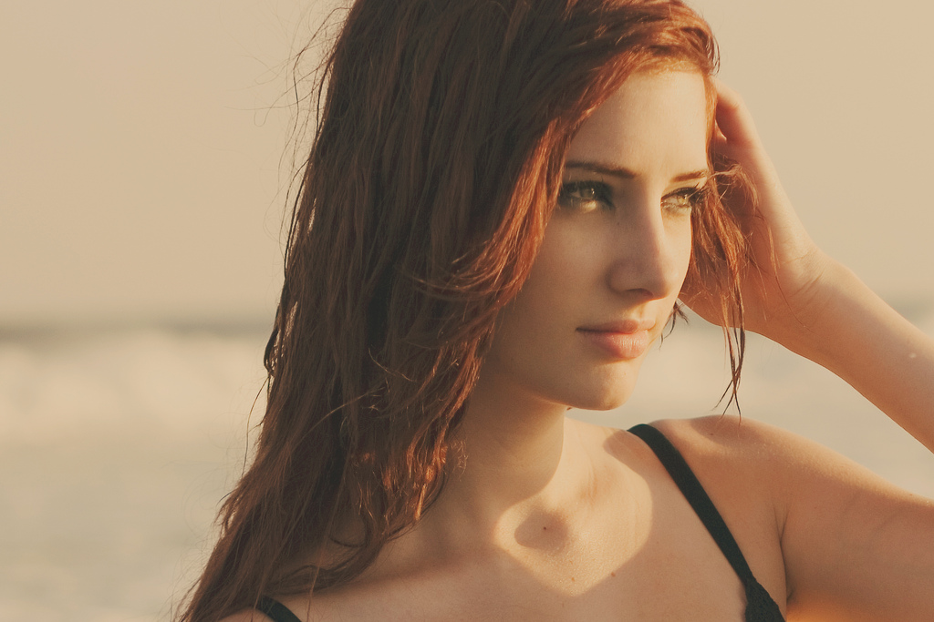 1024x683, 256 Kb / рыжая, Susan Coffey, закат, лифчик, черный, модель