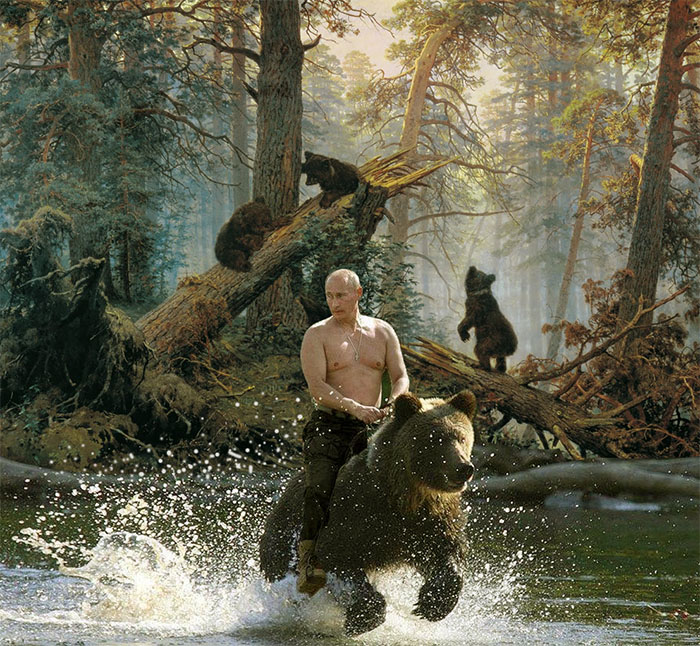 700x646, 223 Kb / путин, медведь, утро в лесу