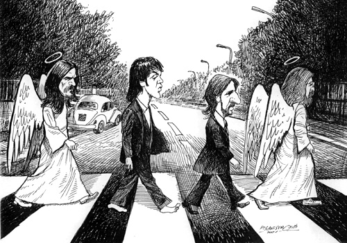 500x351, 105 Kb / The Beatles, пешеходный переход, зебра, дорога, автомобили, четверо, Abbey Road