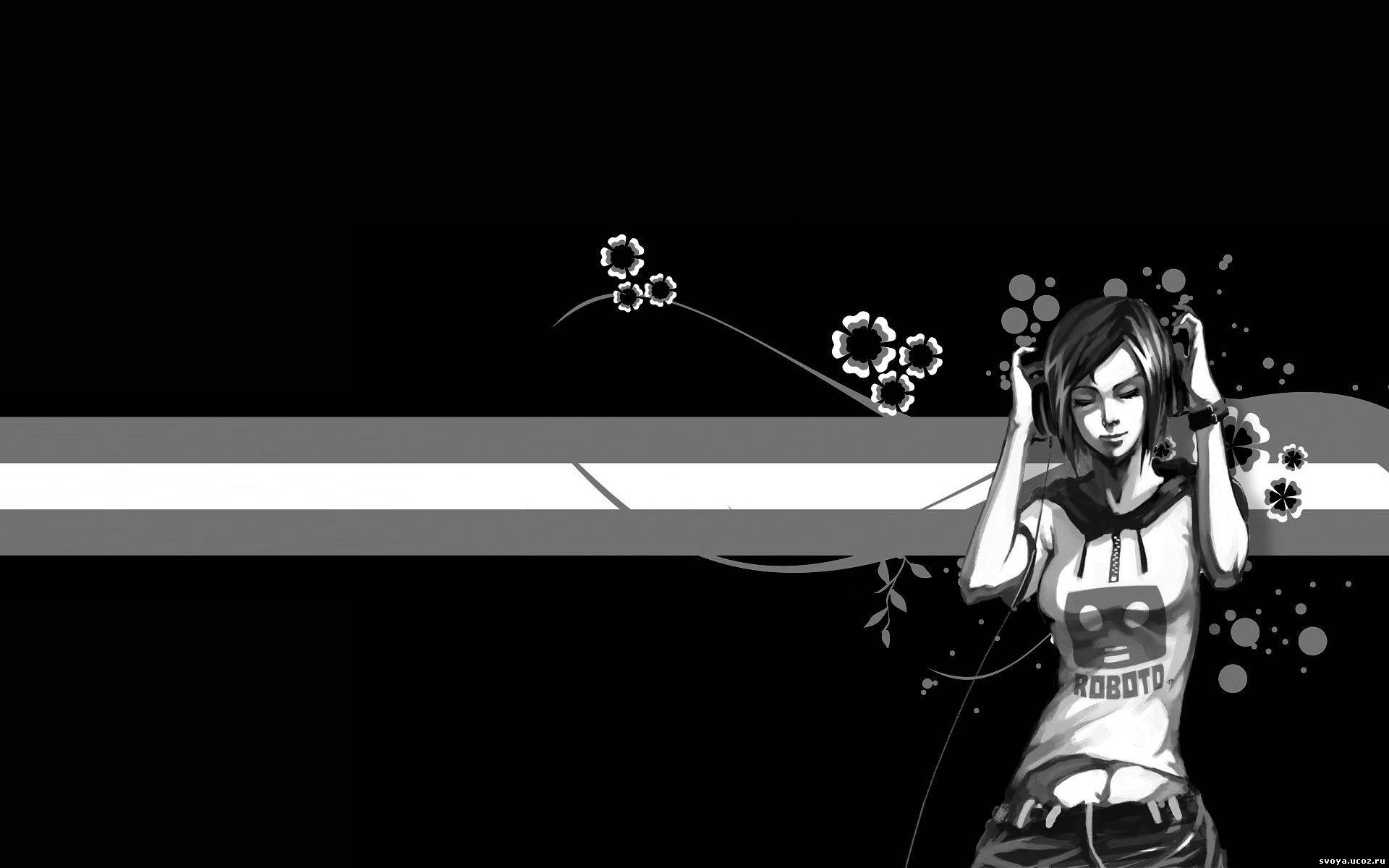 1920x1200, 101 Kb / девушка, наушники, музыка, рисунок, полоса