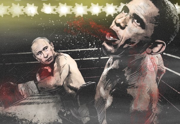 604x418, 79 Kb / обама, путин, ринг, бокс, сша, россия, политота, рисунок