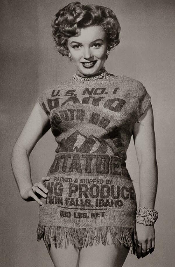 600x913, 84 Kb / Marilyn Monroe, Мэрилин Монро, платье, картофельный мешок