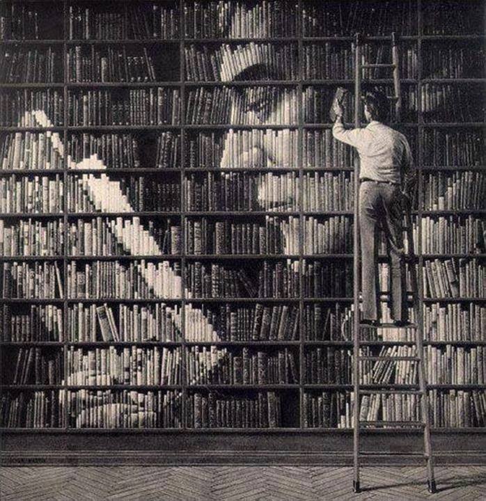 698x720, 109 Kb / Библиотека, книги, полка, лестница, человек