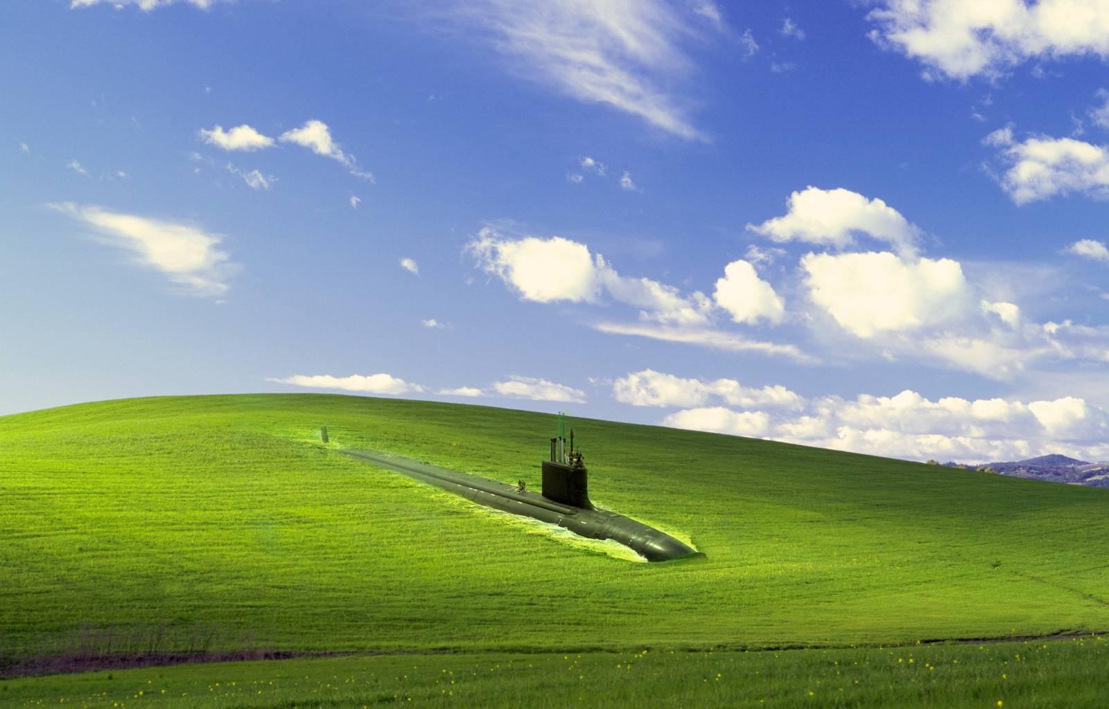 1600x1024, 143 Kb / Подводная, лодка, степь, поле, windows