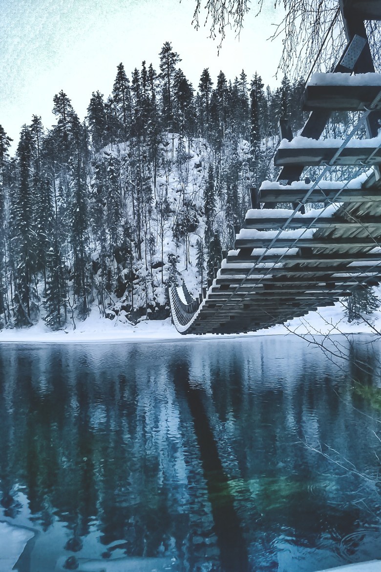 780x1170, 323 Kb / мост, висячий, зима, лес, река