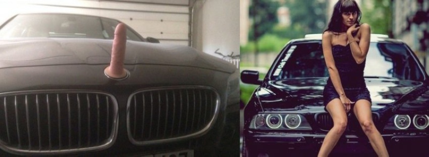 850x312, 90 Kb / фаллос, капот, машина, сидит, BMW