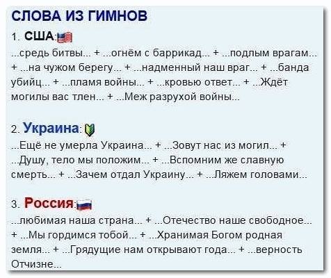 476x400, 39 Kb / гимн, слова, выдержки, США, Украина, Россия, политота