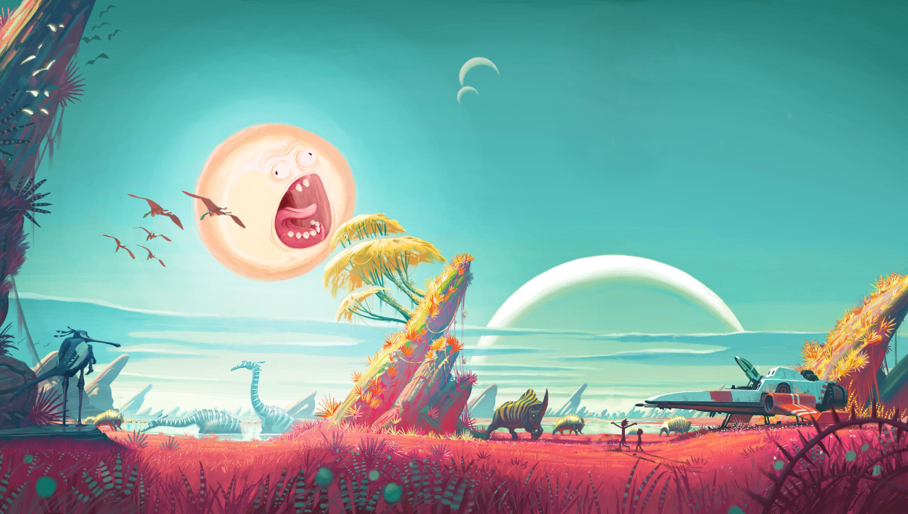 1280x725, 289 Kb / солнце, птеродактиль, динозавры, корабль, nomanssky, no, man's, sky