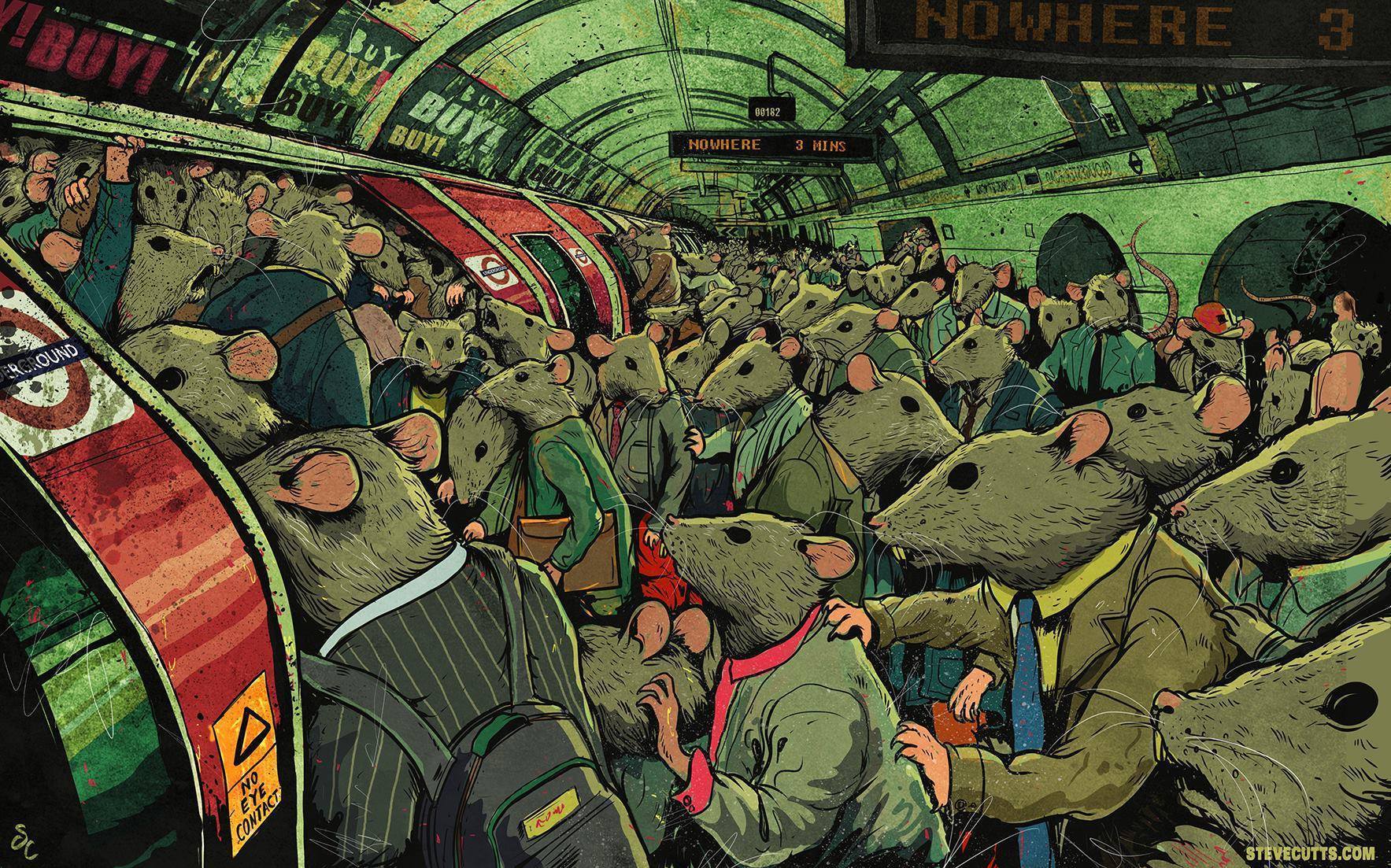 1767x1103, 528 Kb / метро, поток, толпа, крысы, мыши, Steve, Cutts