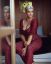 блондинка, красное, сидит, отражение, леопард, Stefania Ferrario, Стефания Феррарио