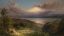 Frederic Edwin Church, картина, женщина, путница, гора, воды, деревья, кусты, тропы, дым, вулкан, вечер