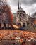 Notre-Dame de Paris, забор, осень, листья, Нотр-Дам-де-Пари