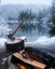 костёр, топор, снег, водоём